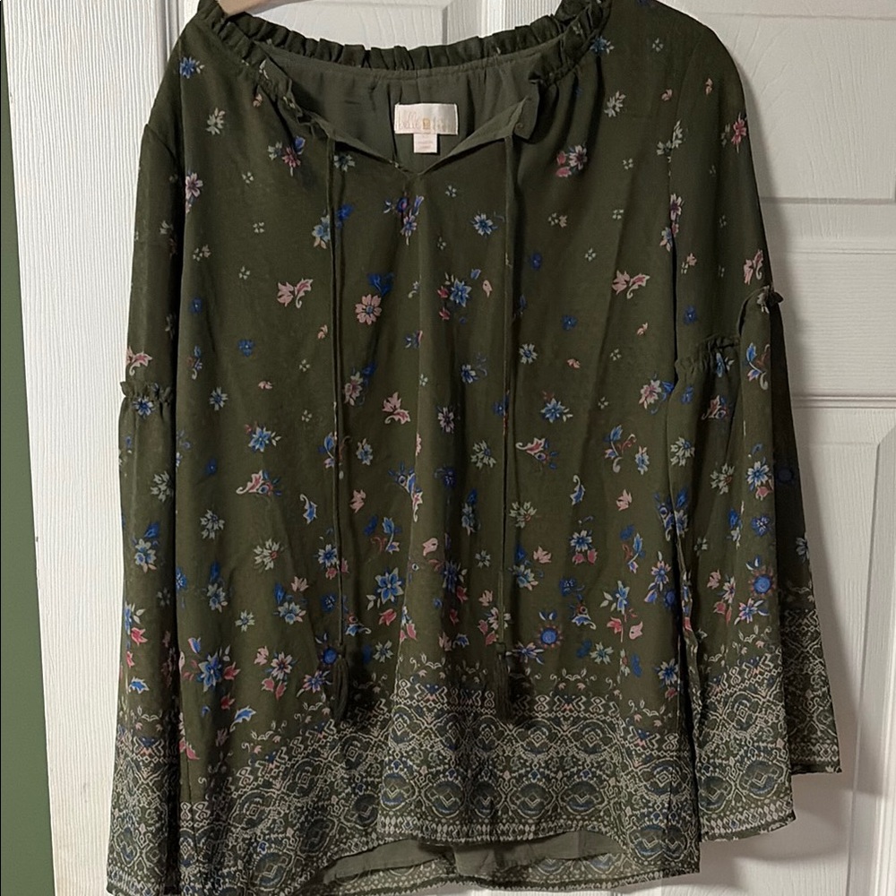 Belle by Kim Gravel Olive Floral Blouse